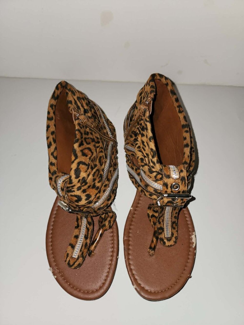 Cheetah Print Flat Sandals, Carrini, Size 7.5